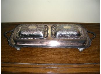Silverplate Double Serving Dish With Tray