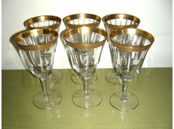 Set Of 6 Water Goblet Stems With Gold Rims