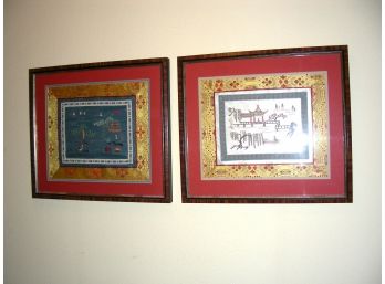 Vintage Framed Chinese Silk Embroidery Panels, Purchased At Gabberts