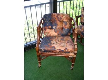 Rattan Club Chair On Wheels With Upholstered Cushions (A)