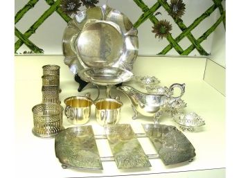 Lot Of Silverplate: Including Pierced Holders, Trivet, And More