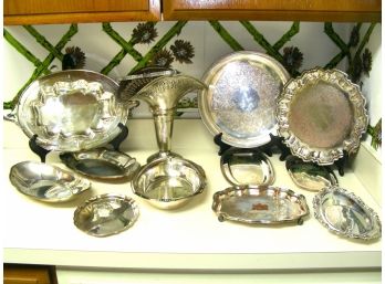 Silverplate Basket, Bowls And Trays