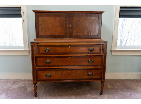 Antique Tiger Maple Butlers Desk With Multiple Hidden Drawers