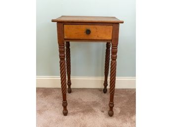 Antique Sheraton Style End Table With Spiral Turned Legs