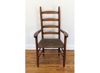 Vintage  Ladderback Arm Chair W Rush Seat