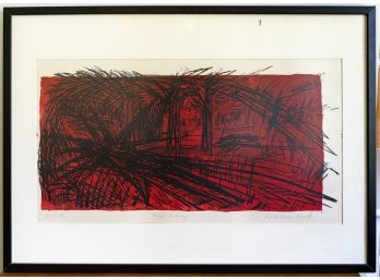 Numbered   3/4  Signed Lithograph ' Red Subway' - Framed And Matted