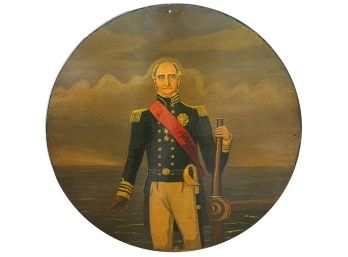 Royal Naval Officer Portrait Painting On Porthole Shaped Board Honoring The HMS Natal