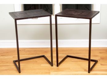 Pair Of Modern  Pier-one Bed-side Tables With Repoussage Decorative Top