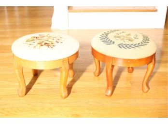 Two Vintage Floral Needlepoint Foot Stools