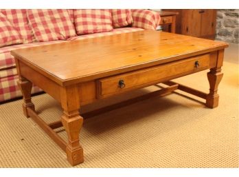 Solid Wooden Rustic Coffee Table With Wide Paneled Top