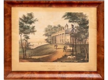 1870 Art Print Engraving 'Washington At Home' , Framed