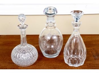 Group Of 3 Cut Crystal And Etched Decanters With Stoppers
