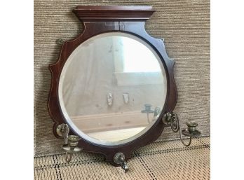 Antique Round Wall Mirror With Two Candle Holders On Hinge