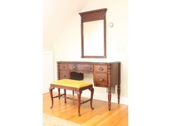 Antique Mahogany Vanity With Beautiful Spindle/ Turned Legs And Stool