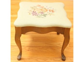 Vintage Floral Needlepoint Footstool