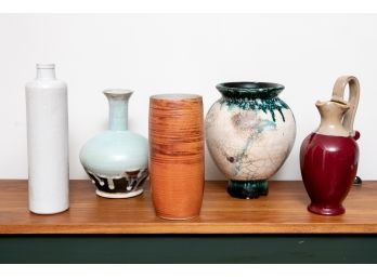Lot Of 6 Glazed Ceramic Vases Few Have Markings