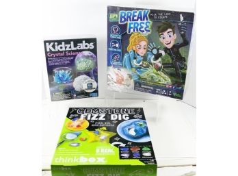 3 Brand New Games - Science, Gemstone, And Spy Break Free - New In Boxes With UPC Codes Listed
