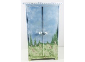 Beautiful Woods/Floral Scene Wooden Doll Wardrobe Furniture - Featuring Shelf And Hanging Rod