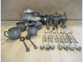 Large Mixed Metal Lot Serving Pieces