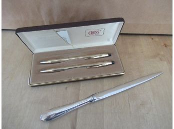 New Cross Pen And Pencil Set With Silverplate Letter Opener