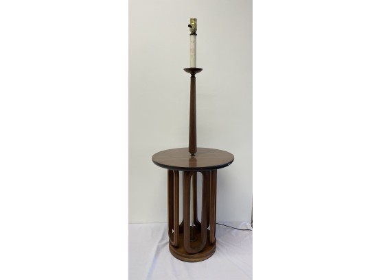 Vintage Mid Century Modern V. H. Woolums Mfg Co Wood Floor Lamp / Side Table - Works, Rare Form