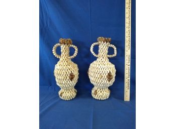 Pair Of Vintage Strung Shell Vessels - Retro, Earthy