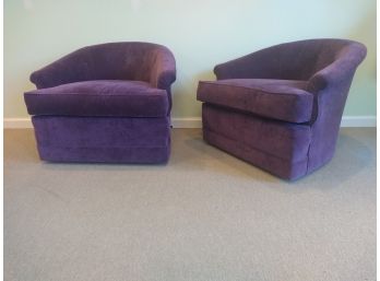 Vintage Mid Century Modern Swivel Lounge Chairs Tufted Purple Upholstery