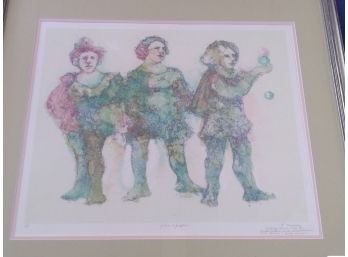 Artist Print 'Jesters & Jugglers' Connie Nochlan (Attr) With Note To George Dumas