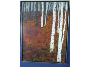 'Birches In Winter' Signed Illegibly Original Painting Mamame (?)