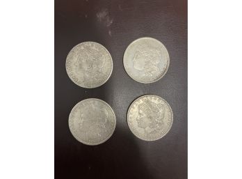 4 Morgan Silver Dollars . Fine Condition 90 Percent Silver.   1878-S 1880 , 1881, 1883-s .