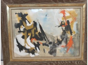 Mid Century Abstract Painting Listed Woman Artist Lea Wellner Heydenryk New York Frame 50's / 60's MCM Vintage