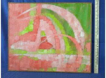 Sofia Molak Signed Absrtact (Flamingos?) Bright Pink And Green Painting