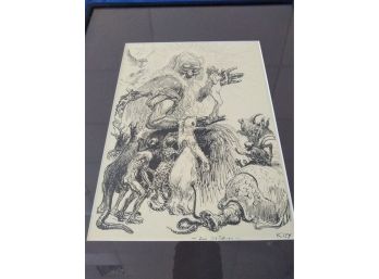 Heinrich Kley Lithograph God And His Creations Maiden And Wild Animals 1911
