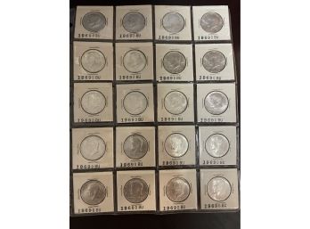 20 Pcs 1969-D Kennedy Half Dollars Brilliant Uncirculated.    40 Percent   Silver . Beautiful Coins