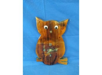 Vintage Battery Operated Acrylic Over Wood Owl Clock