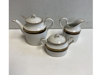 Richard Ginori  3 Pc Porcelain Tea Set With Gold And Cobalt  Trim  Miniature