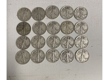 20 Walking Liberty Half Dollars . All 1940s Dates 90  Percent  Silver Good Condition