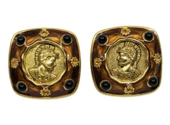 Enameled Roman Centurion Clip Earrings