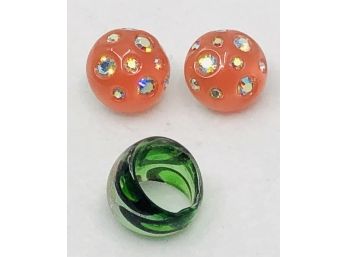 Fun Vintage Clip Earrings And Glass Ring
