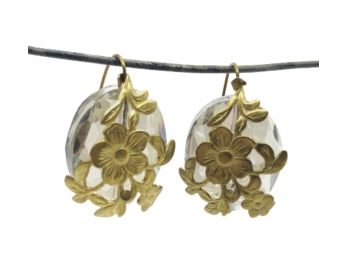 Art Nouveau Czech Glass And Metal Drop Earrings