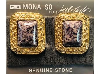 Lord And Taylor Genuine Stone Clip Earrings