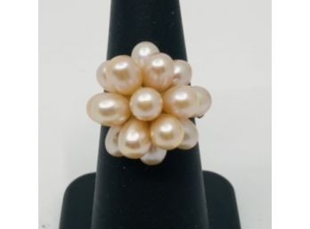 Pale Pink Pearl Cluster Ring