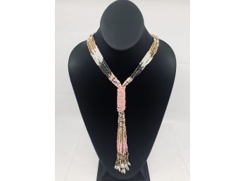 Pink Beaded Tassle Necklace