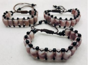 Three Macrame And Bead Adjustable Cord Bracelets From China