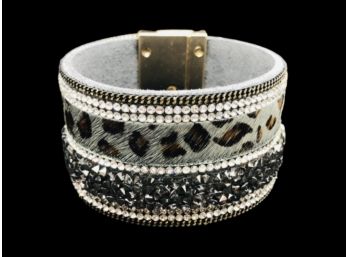 Beaded Animal Print Wide Cuff Bracelet