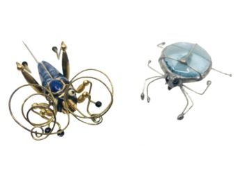 Two Glass And Ceramic Insect Pins