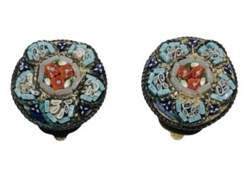 Mosaic Button Clip Earrings