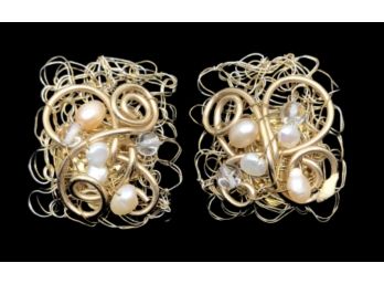 Freshwater Pearl And Bead Wire Clip Earrings