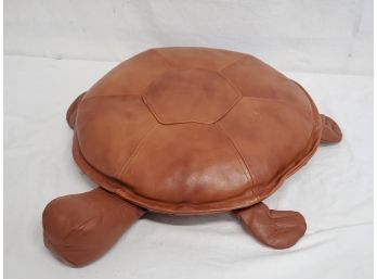 Whimsical Fun Brown Leather Turtle Foot Rest Or Seat Pad