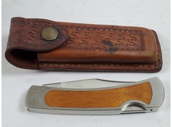 Vintage Imperial Frontier Single Blade Folding Lock Back Pocket Knife Model P-IV With Leather Case